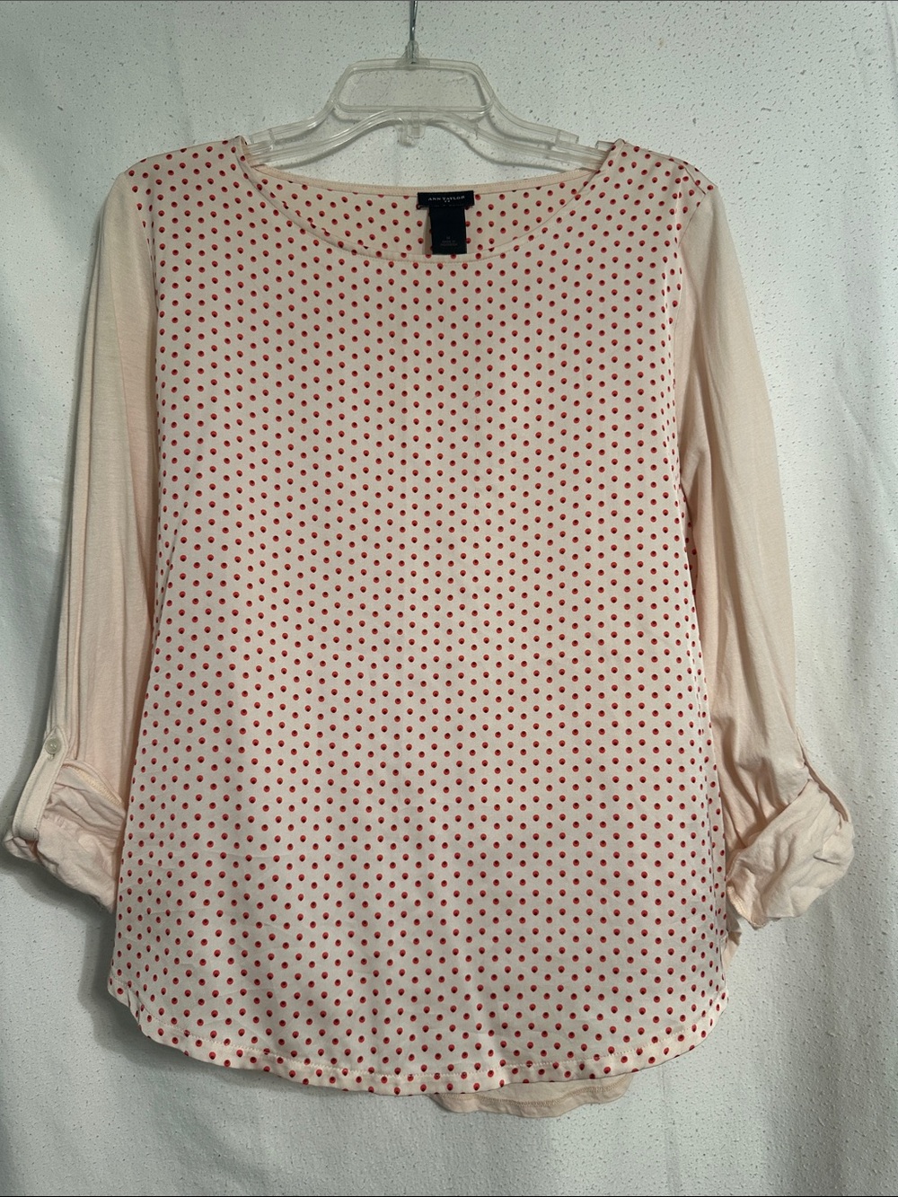 Ann Taylor Pink Blouse with Red Polka Dots